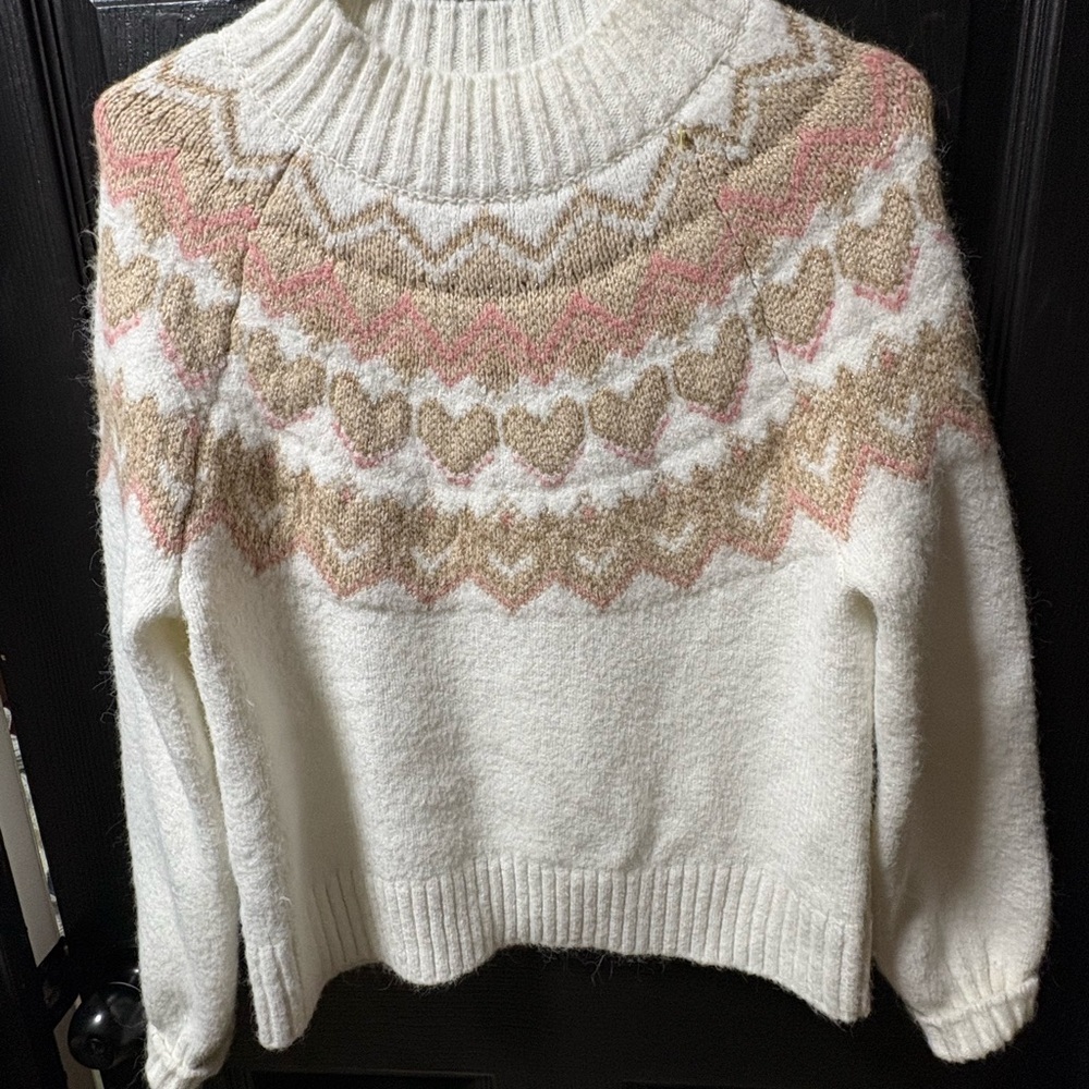 LOFT White and Tan Cowl Neck Sweater